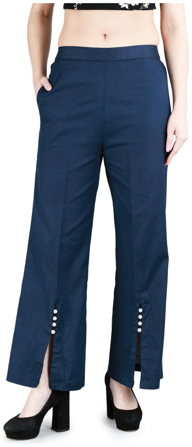 

DEVS AND DIVAS Navy Blue Solid Flared Palazzo