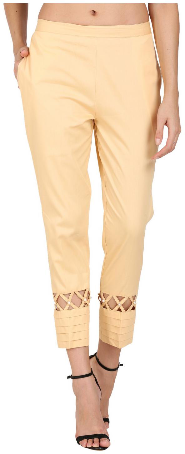 

DEVS AND DIVAS Women Cotton Solid Beige Trouser