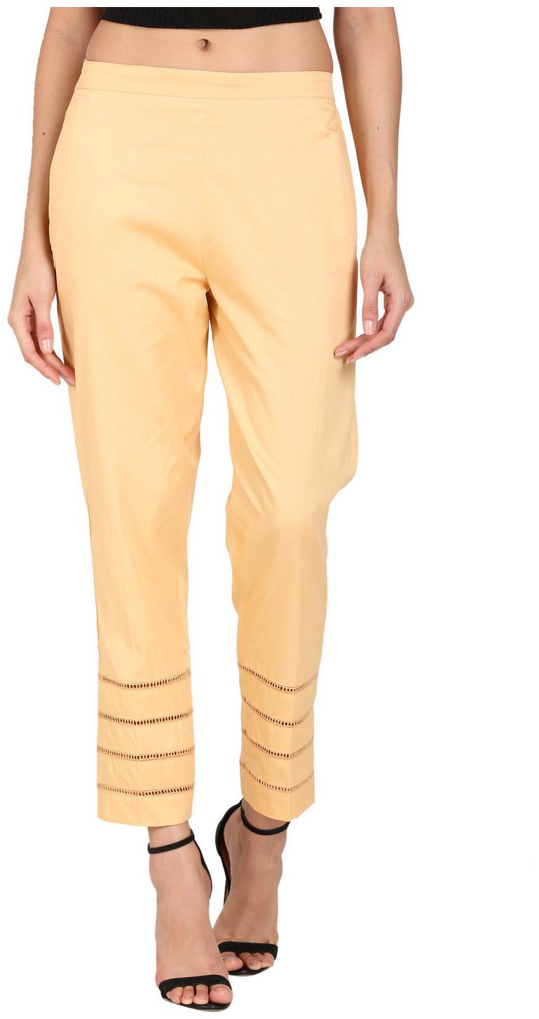 

DEVS AND DIVAS Women Cotton Solid Beige Trouser