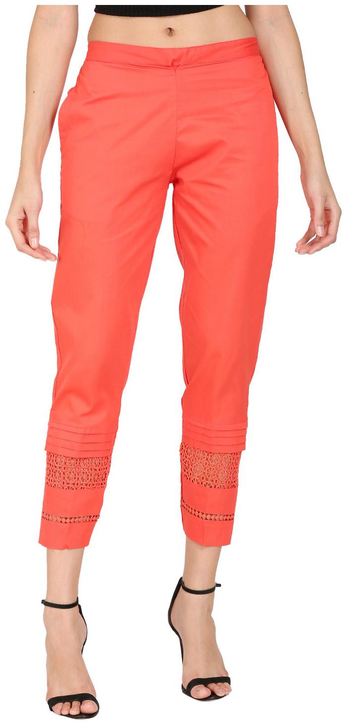 

DEVS AND DIVAS Blended Solid Red Color Regular Pant For Women