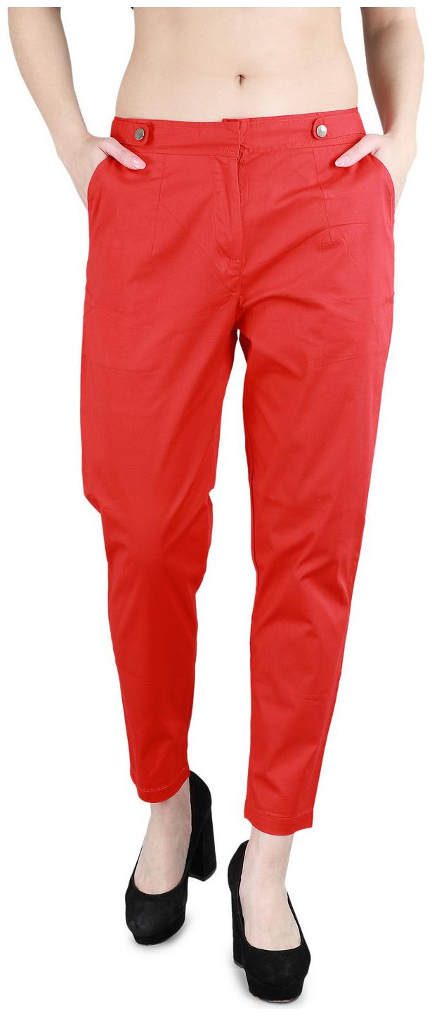 

Devs And Divas Women Red Cotton Solid Regular Trouser Pants