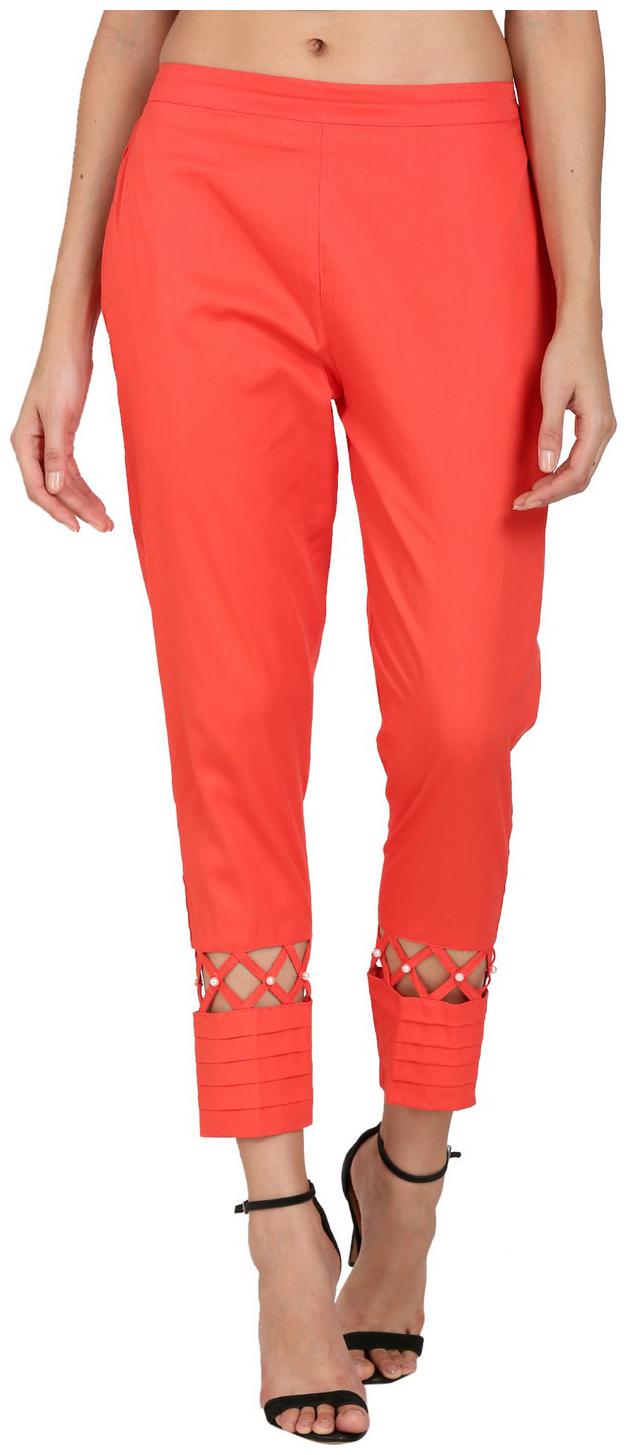 

DEVS AND DIVAS Cotton Solid Red Color Regular Pant For Women