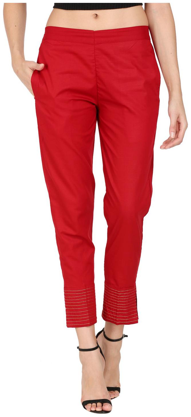 

DEVS AND DIVAS Women Linen Solid Maroon Trouser