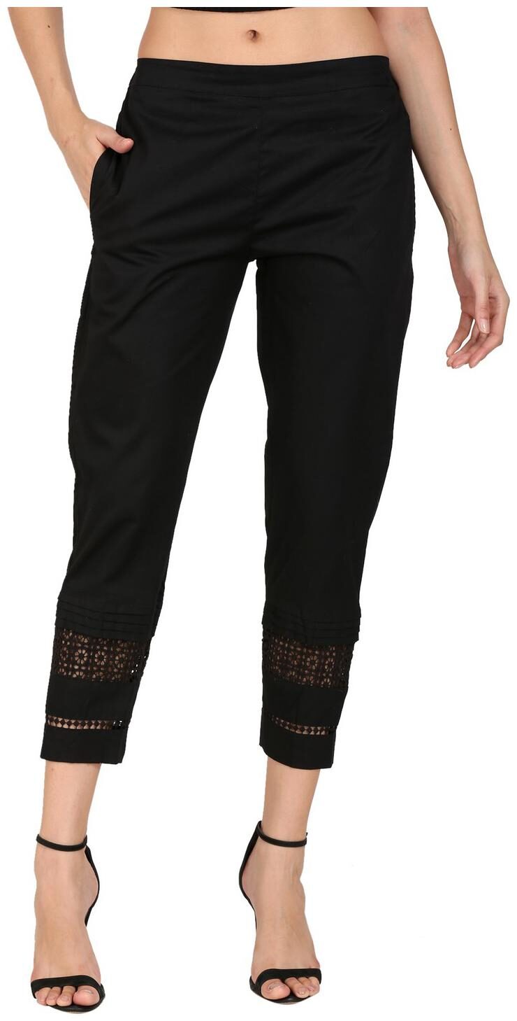 

DEVS AND DIVAS Women Blended Solid Black Trouser