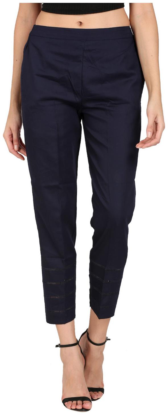 

DEVS AND DIVAS Women Cotton Solid Blue Trouser