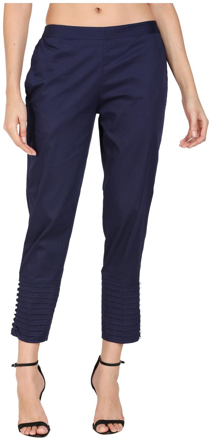 

DEVS AND DIVAS Women Blended Solid Blue Trouser