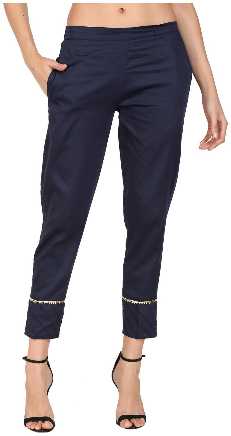 

DEVS AND DIVAS Women Blended Solid Blue Trouser
