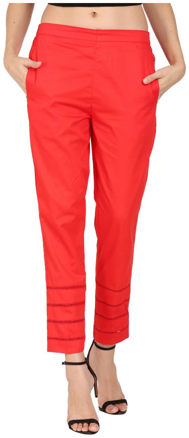 

DEVS AND DIVAS Women Cotton Solid Red Trouser