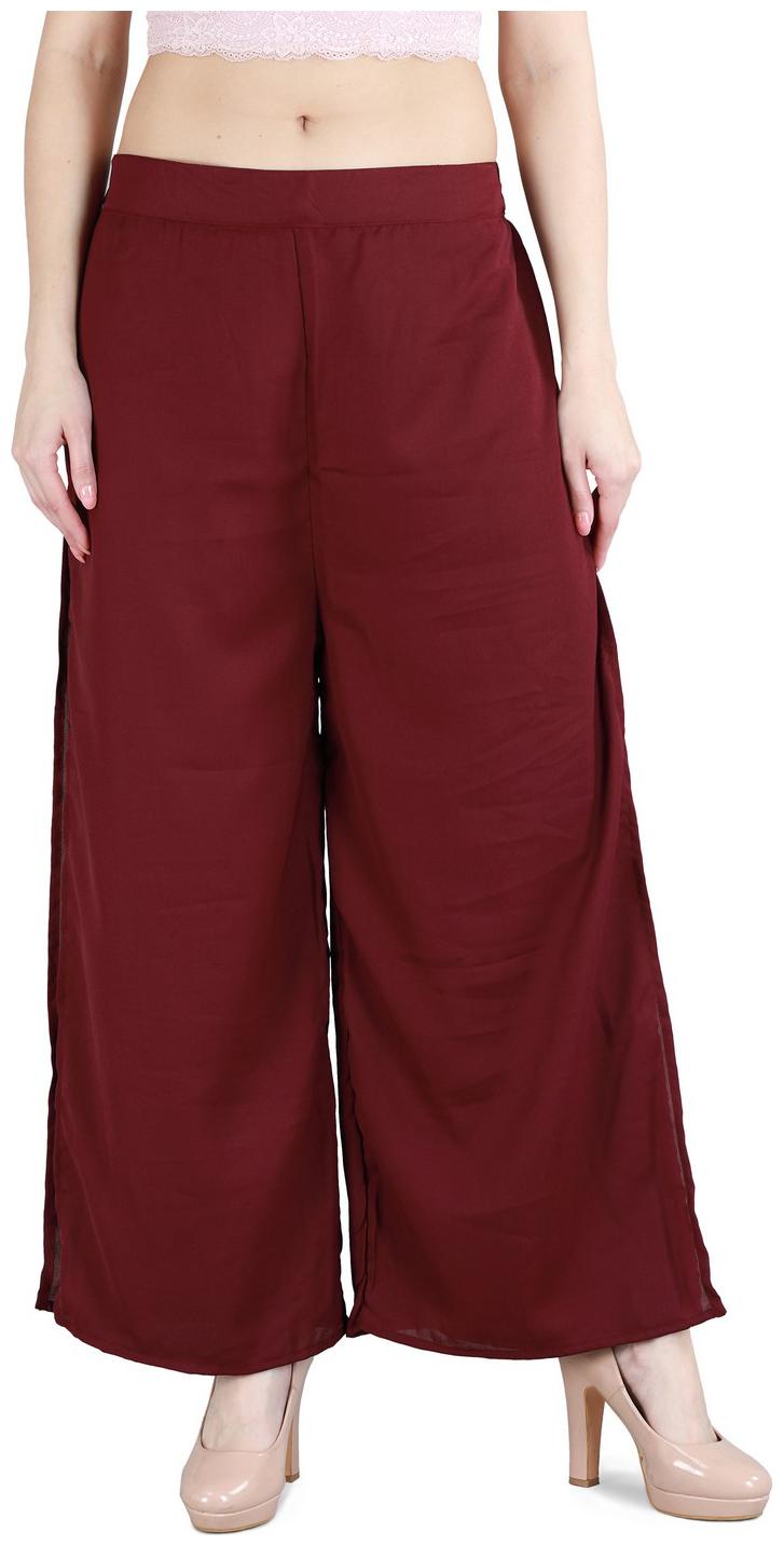 

DEVS AND DIVAS Maroon Solid Straight Palazzo