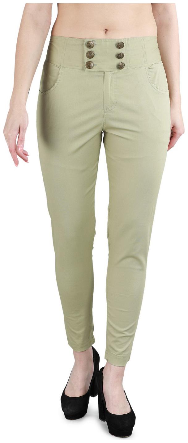 

DEVS AND DIVAS Women Cotton Solid Green Pant