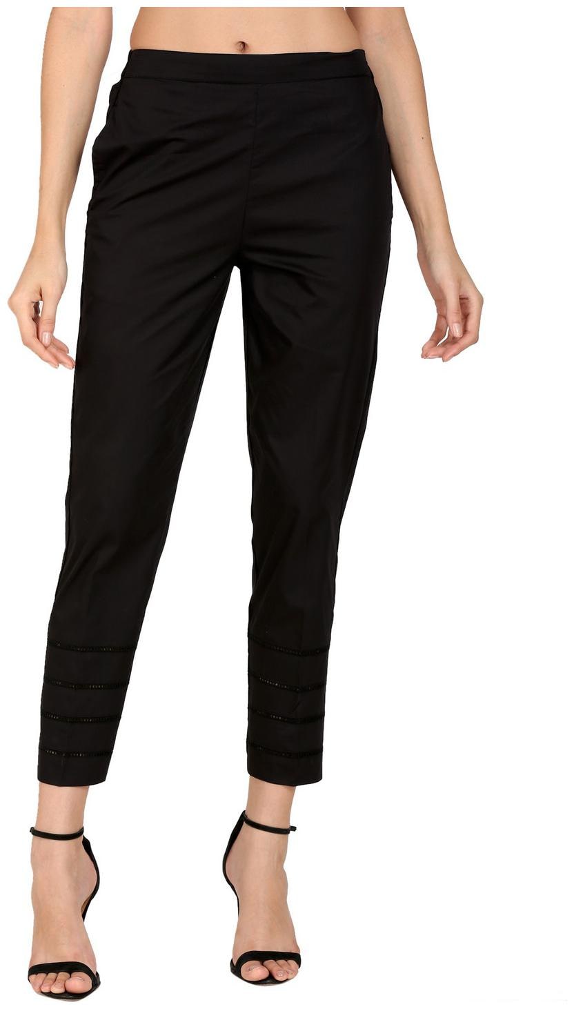 

DEVS AND DIVAS Women Cotton Solid Black Trouser