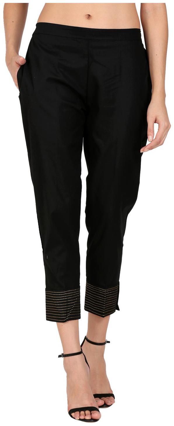 

DEVS AND DIVAS Women Linen Solid Black Trouser