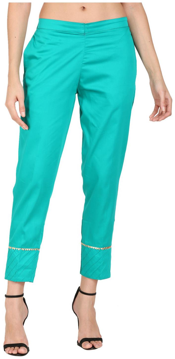 

DEVS AND DIVAS Women Blended Solid Green Trouser