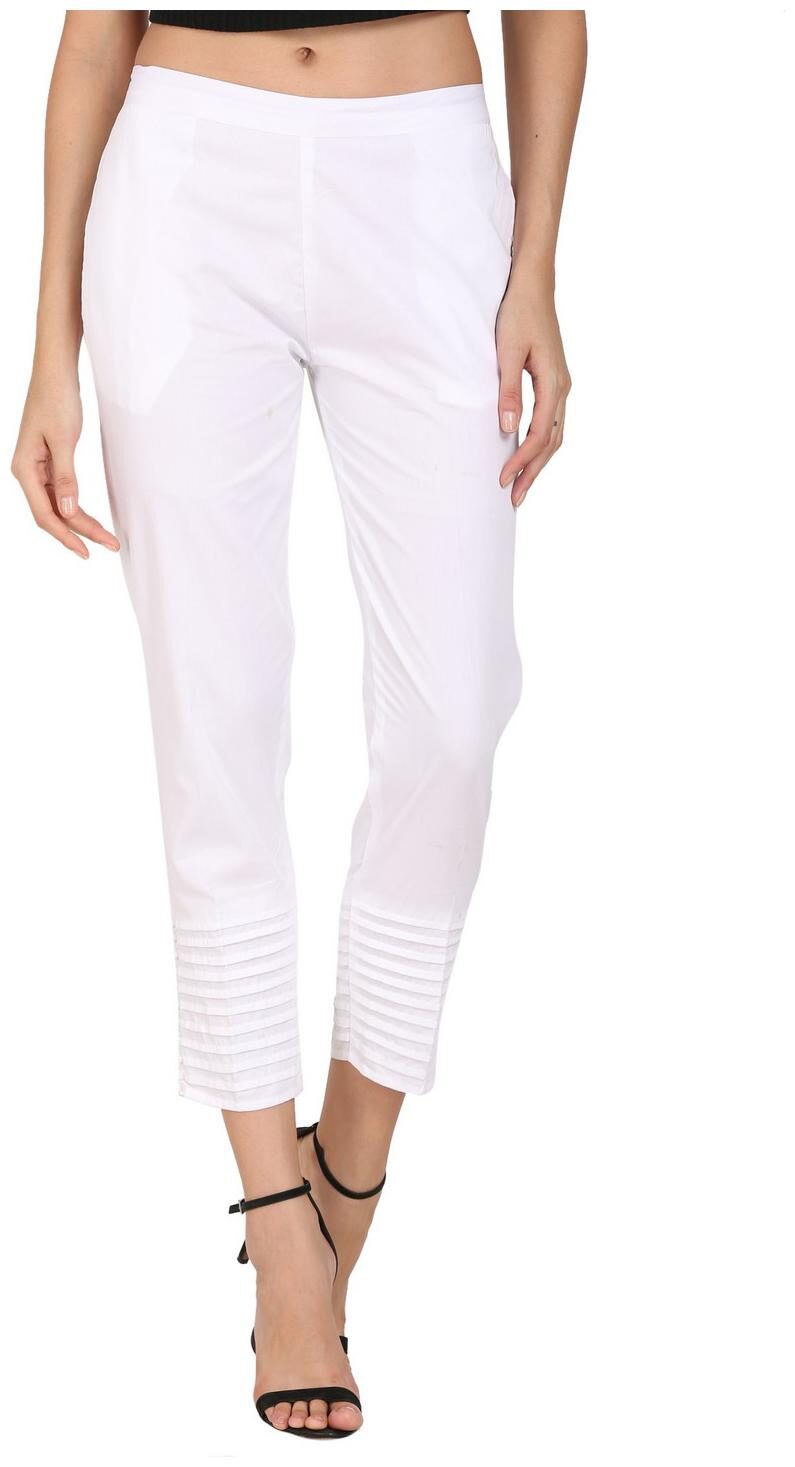 

DEVS AND DIVAS Women Blended Solid White Trouser