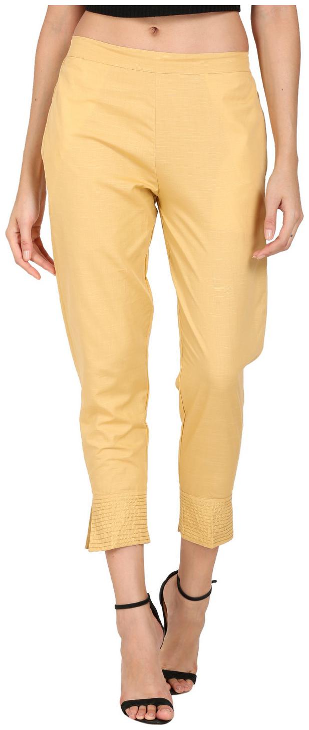 

DEVS AND DIVAS Women Linen Solid Beige Trouser