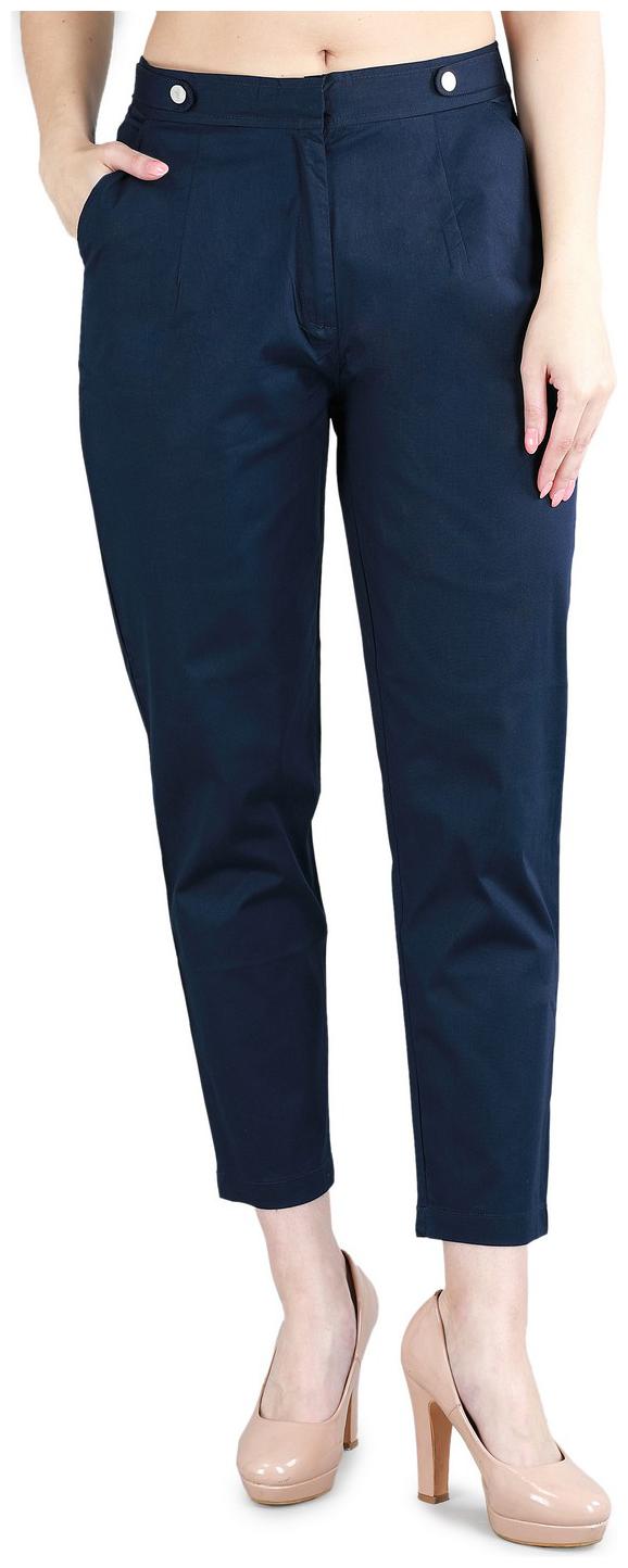 

Devs And Divas Women Navy Blue Cotton Solid Regular Trouser Pants