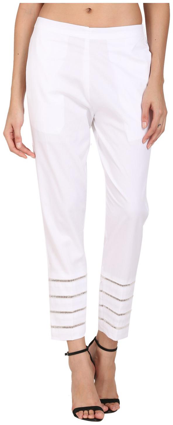 

DEVS AND DIVAS Women Cotton Solid White Trouser
