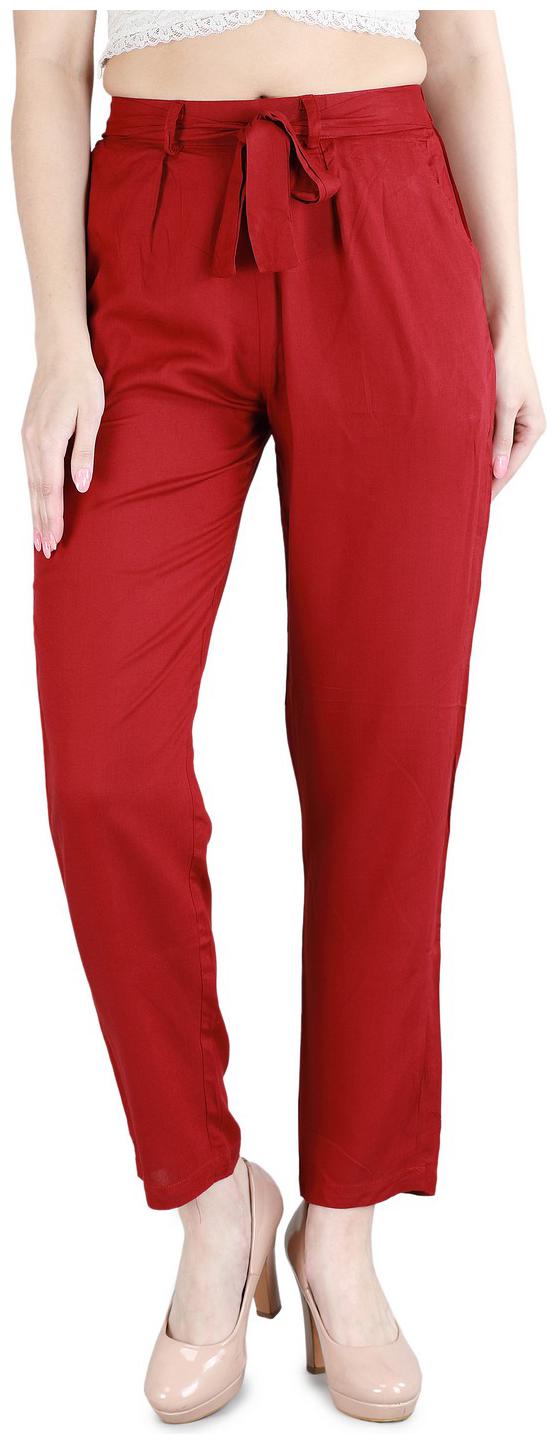 

DEVS AND DIVAS Women Viscose Rayon Solid Red Pant
