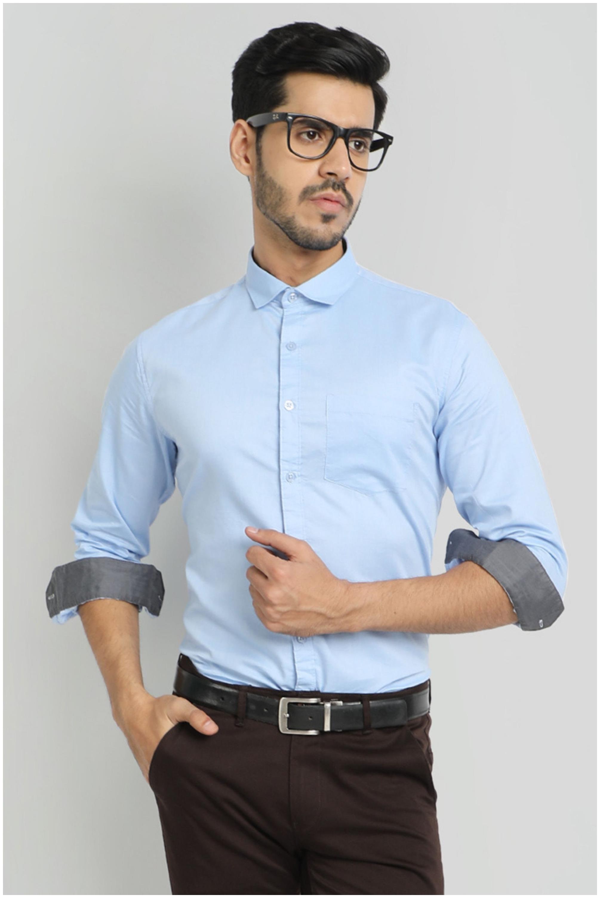 

DEZANO Men Blue Solid Regular Fit Casual Shirt