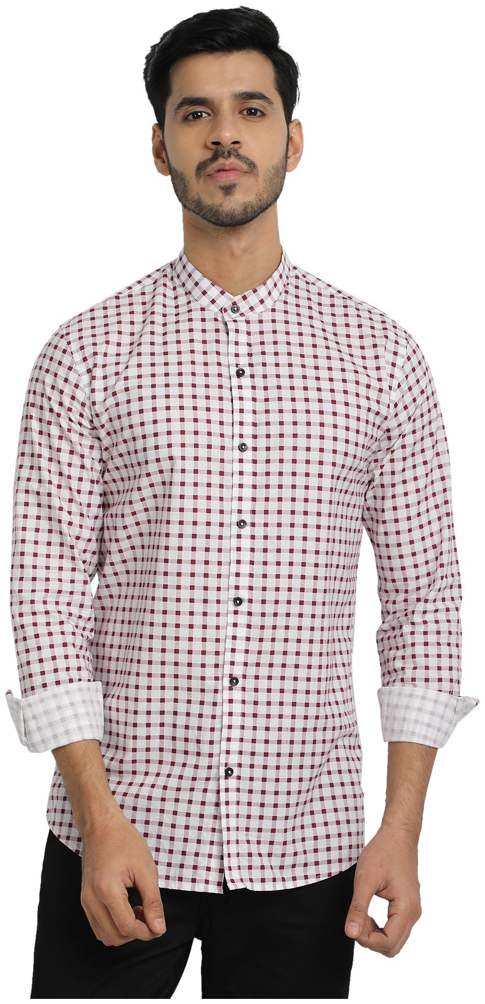 

DEZANO Men Maroon White Checked Regular Fit Casual Shirt