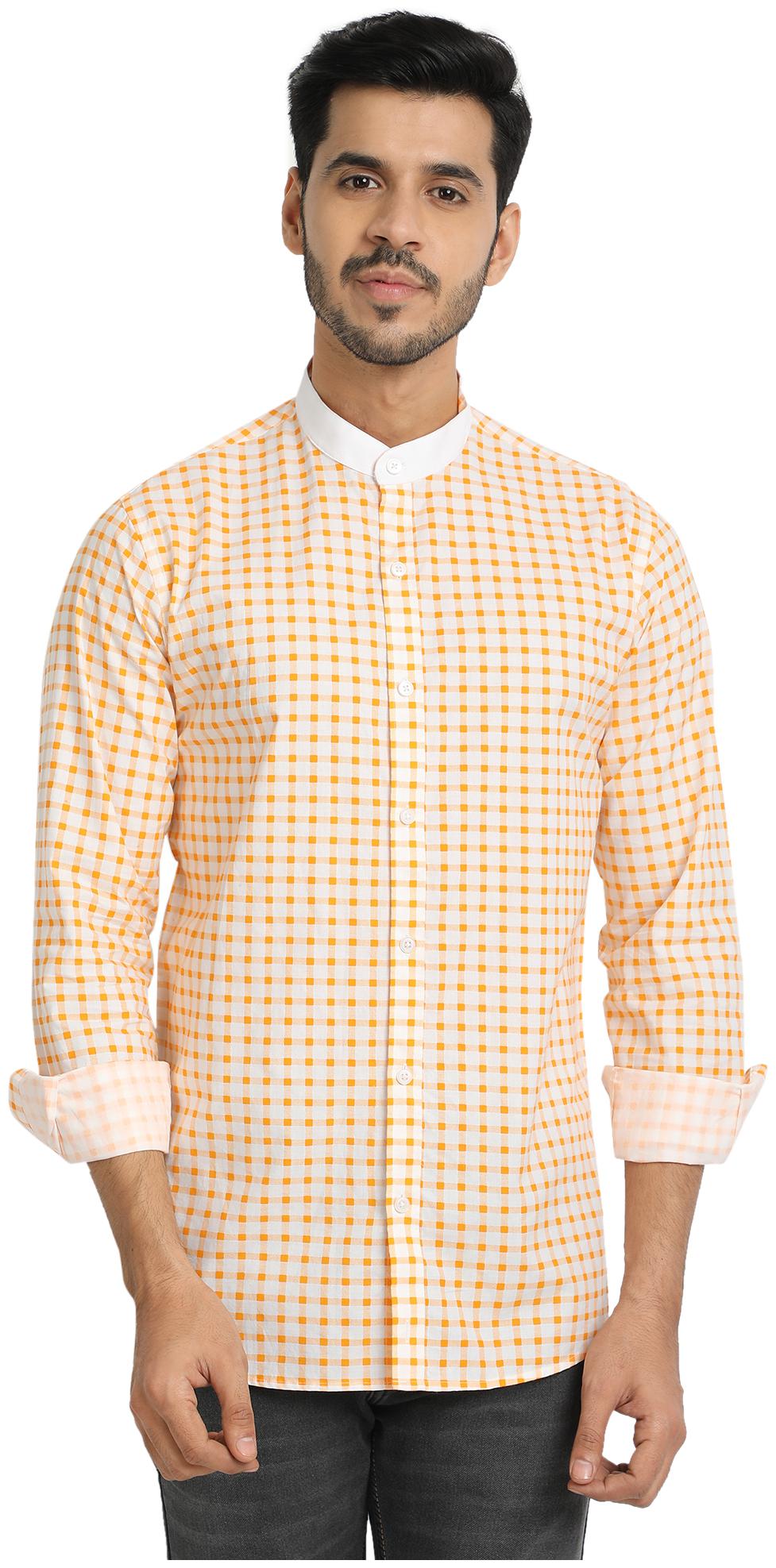 

DEZANO Men Yellow White Checked Regular Fit Casual Shirt
