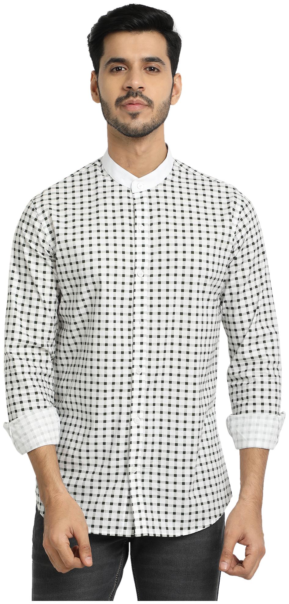 

DEZANO Men Green White Checked Regular Fit Casual Shirt