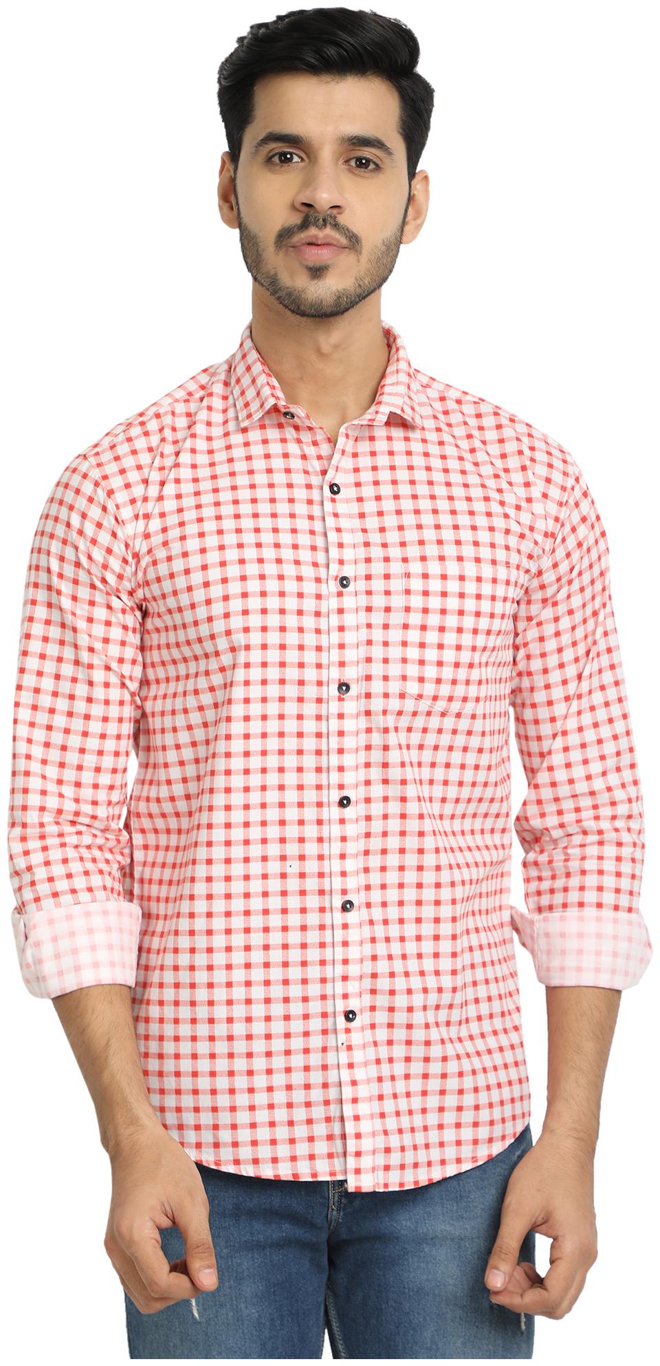 

DEZANO Men Red White Checked Regular Fit Casual Shirt