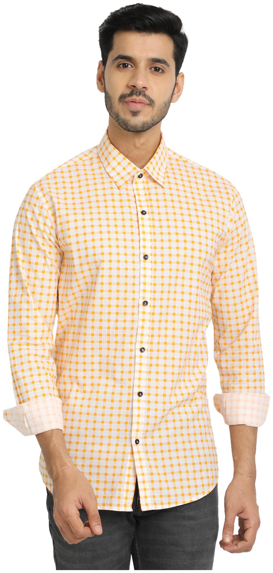 

DEZANO Men Yellow White Checked Regular Fit Casual Shirt