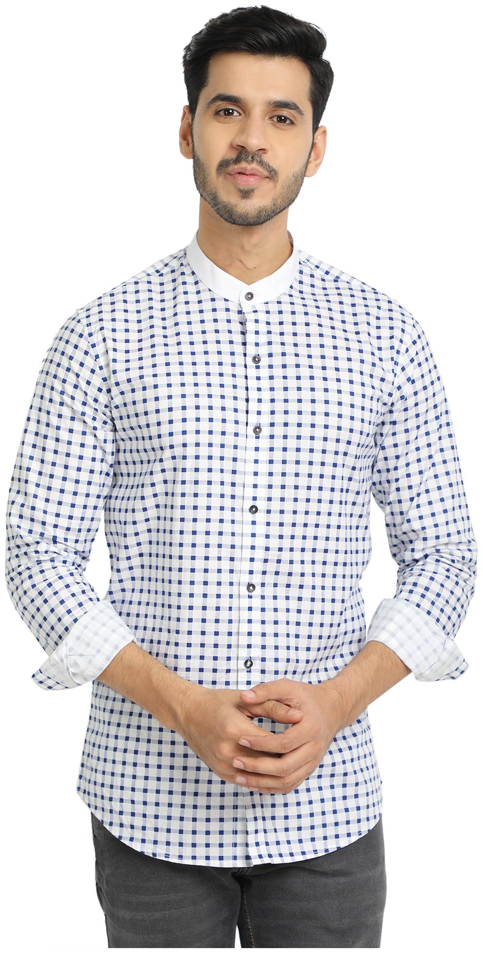 

DEZANO Men Blue White Checked Regular Fit Casual Shirt