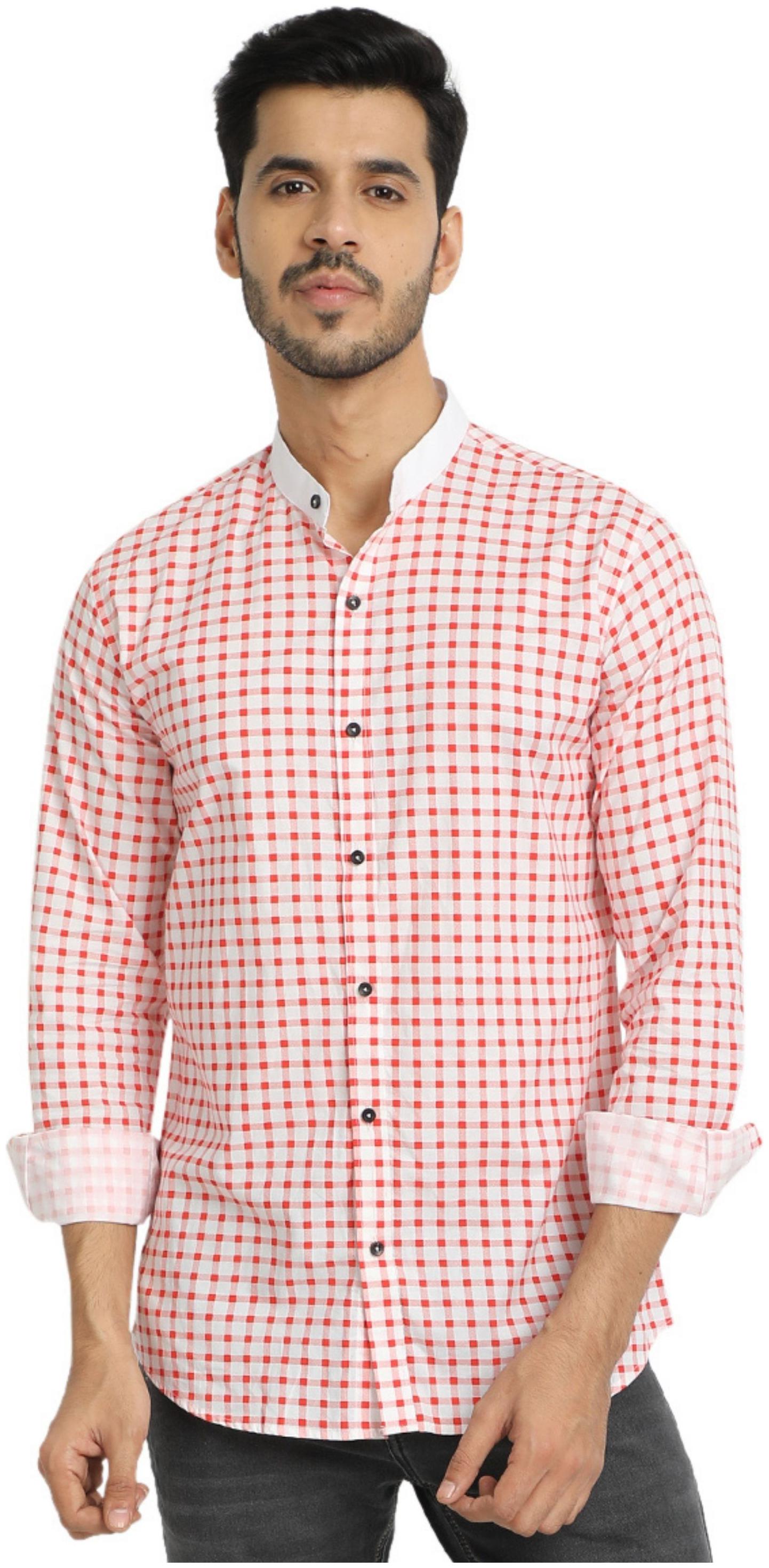

DEZANO Men Red White Checked Regular Fit Casual Shirt