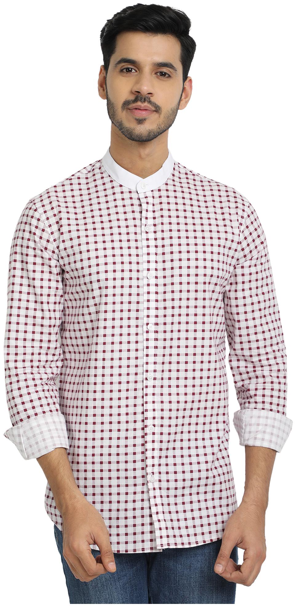 

DEZANO Men Maroon White Checked Regular Fit Casual Shirt