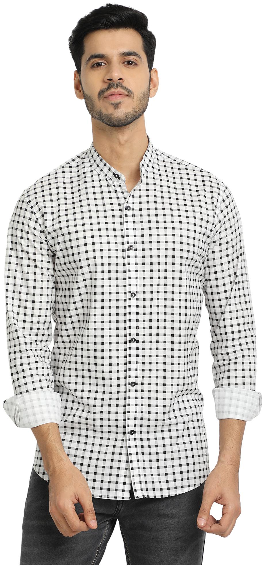 

DEZANO Men Black White Checked Regular Fit Casual Shirt