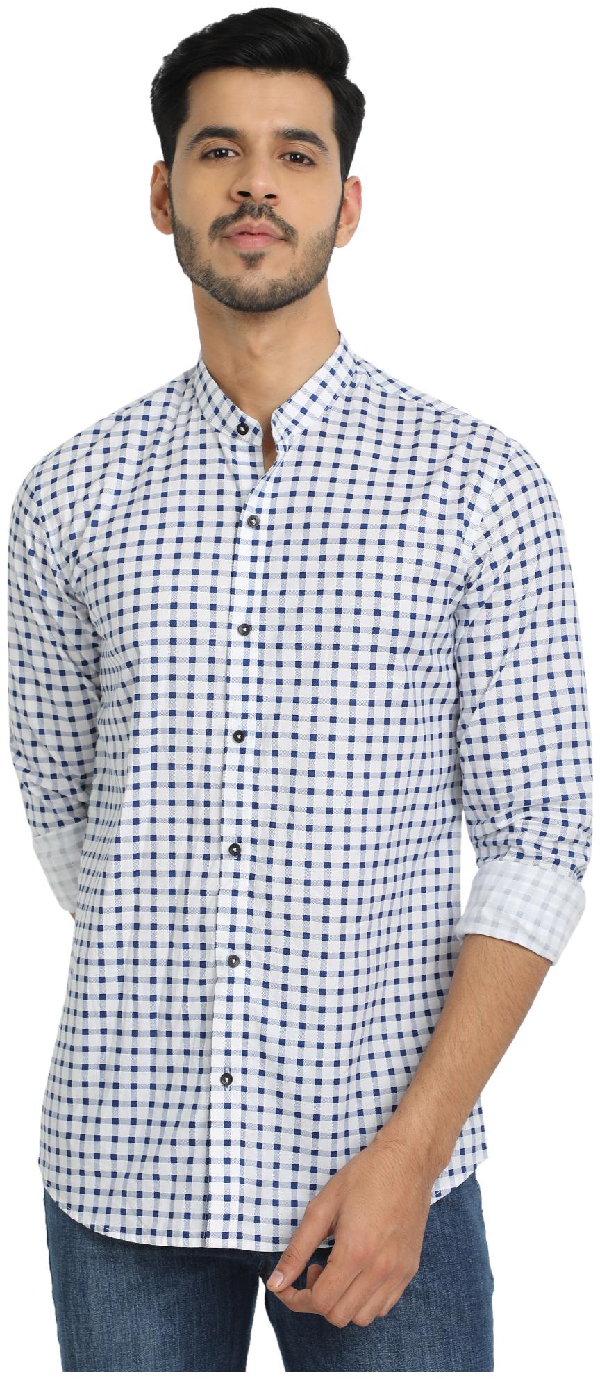 

DEZANO Men Blue White Checked Regular Fit Casual Shirt