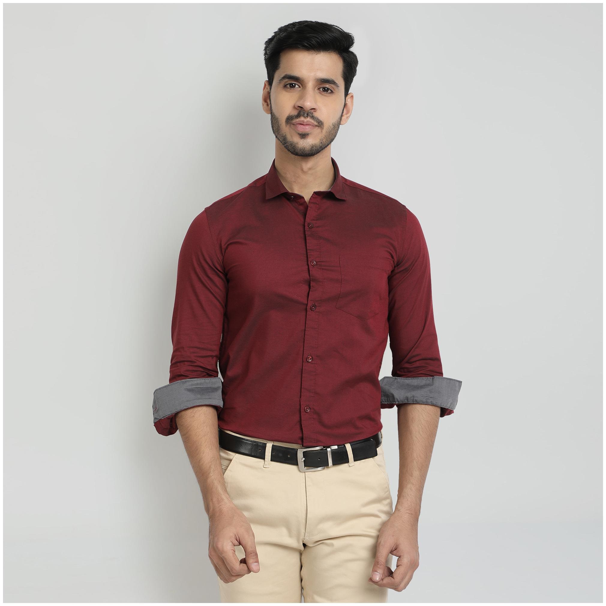 

DEZANO Men Maroon Solid Regular Fit Casual Shirt
