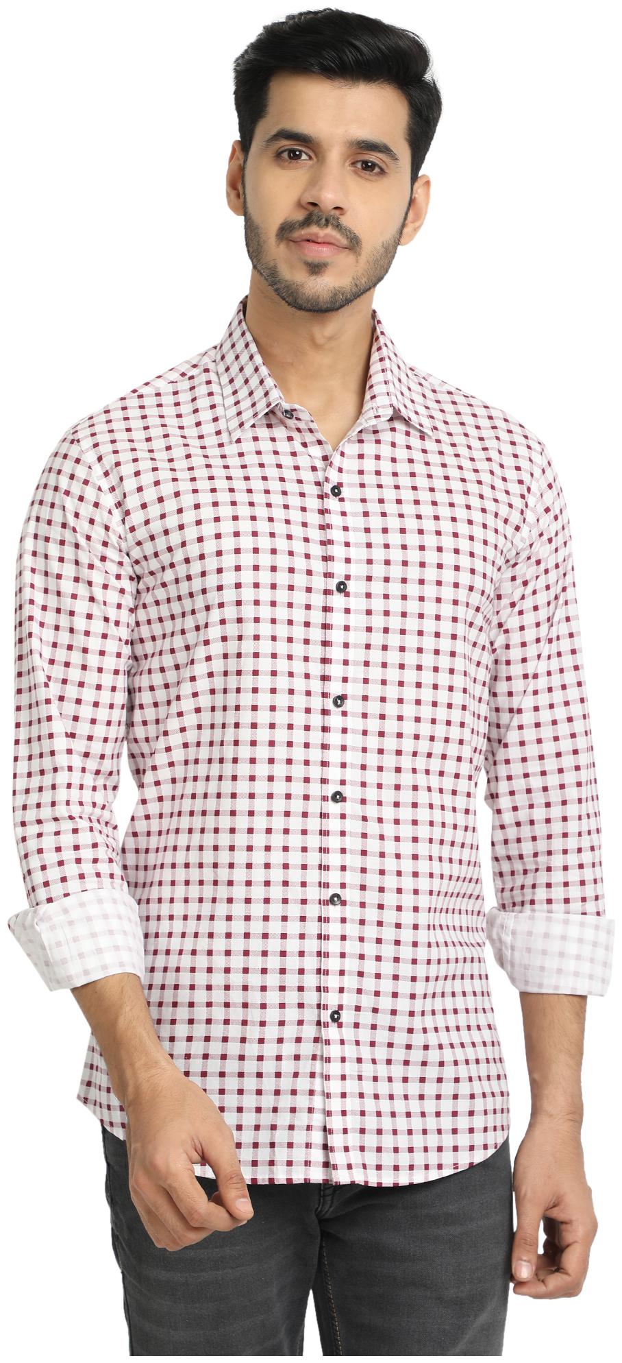 

DEZANO Men Maroon White Checked Regular Fit Casual Shirt