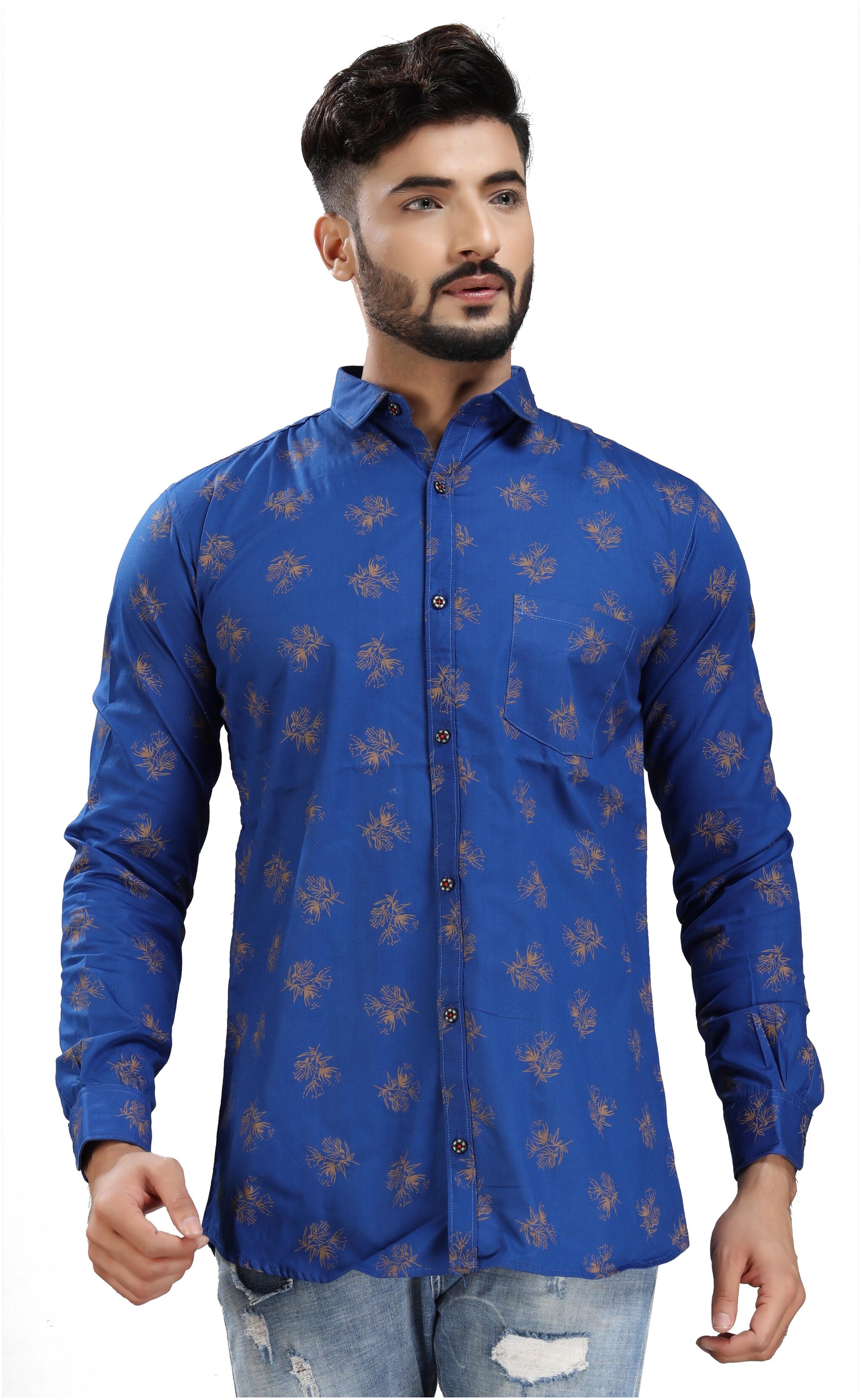 

DEZANO Men Blue Printed Slim Fit Casual Shirt