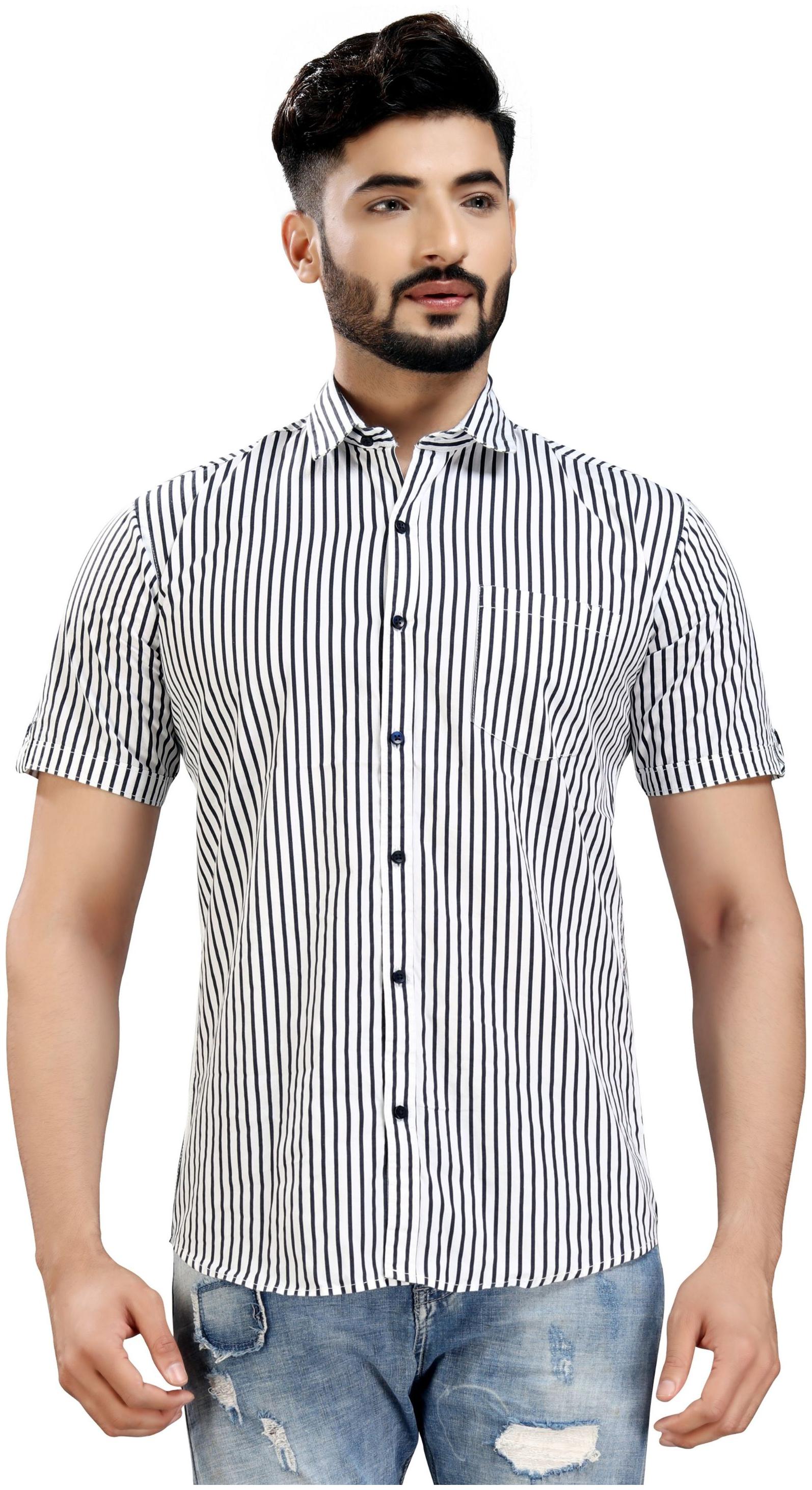 

DEZANO Men Black White Vertical Stripes Regular Fit Casual Shirt