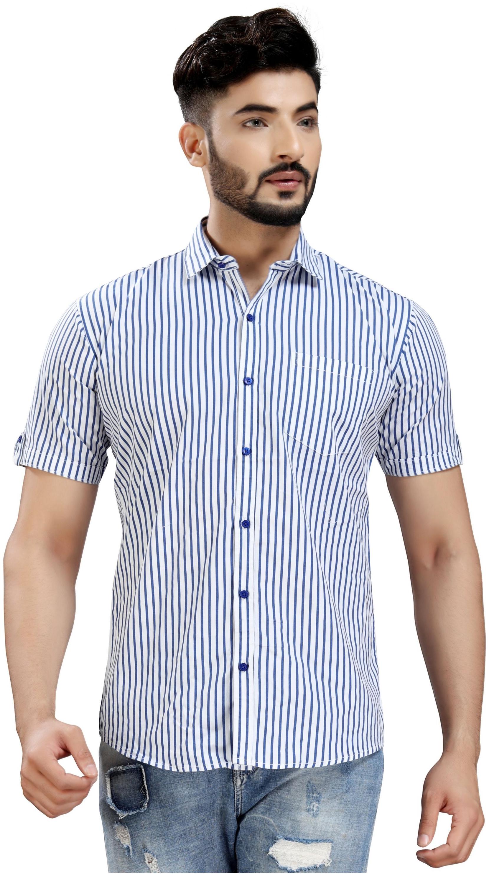 

DEZANO Men Blue White Vertical Stripes Regular Fit Casual Shirt