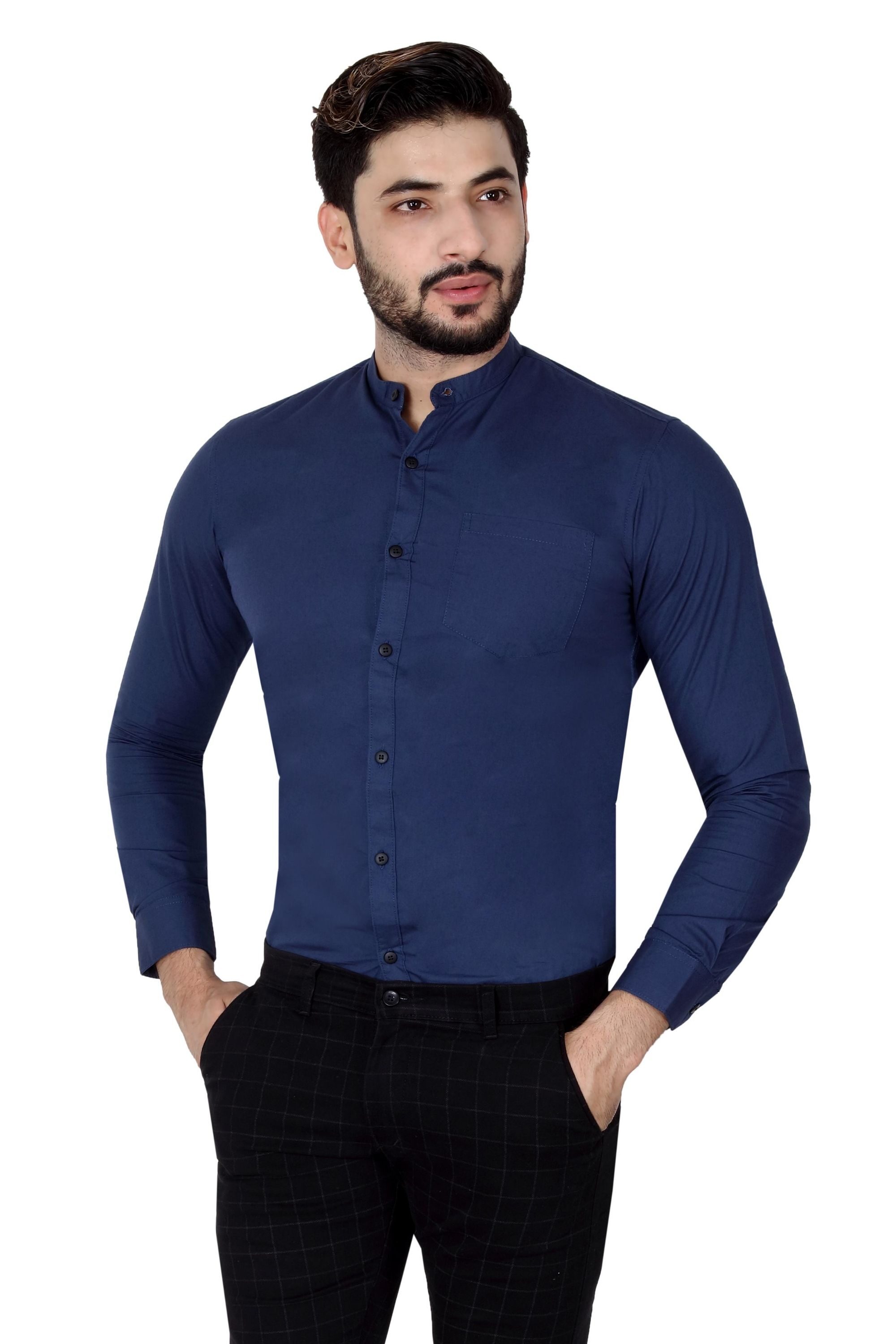 

DEZANO Men Navy Blue Solid Regular Fit Casual Shirt