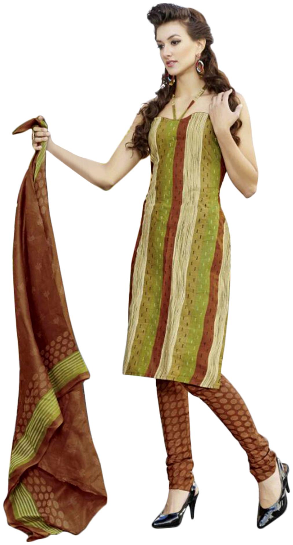 

DFOLKS Brown Cotton Dress Material