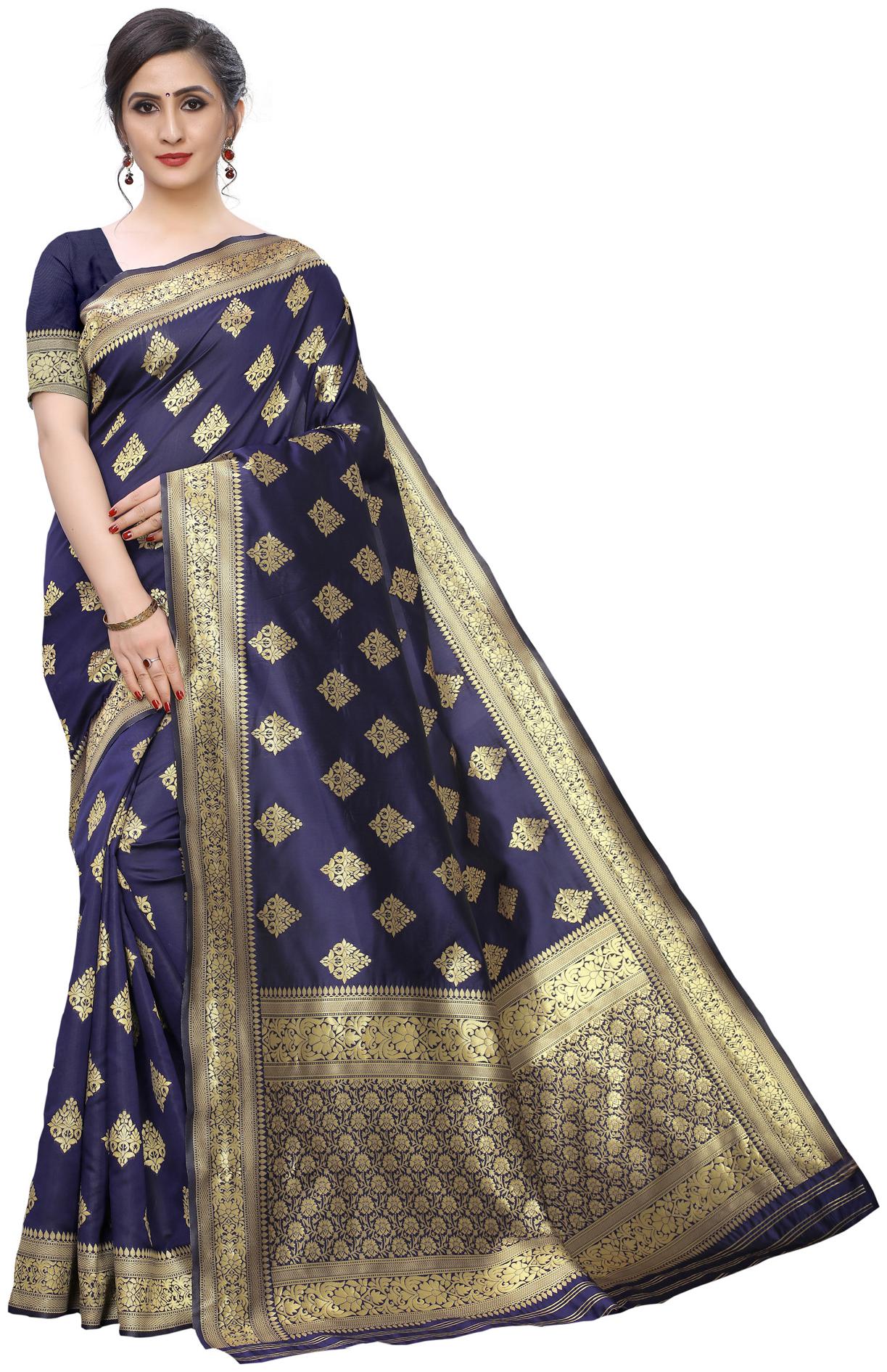 

Dhandai Fashion Women Silk Woven Blue Regular Saree With Blouse Piece