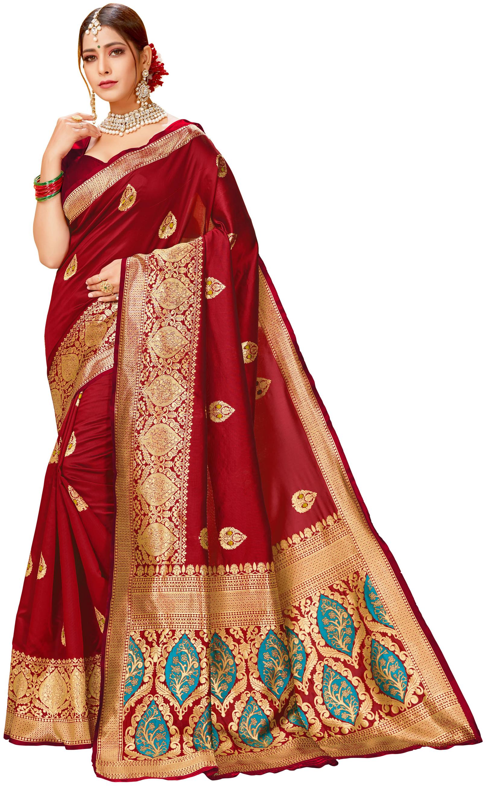 

Dhandai Fashion Polycotton Woven Red Color Saree