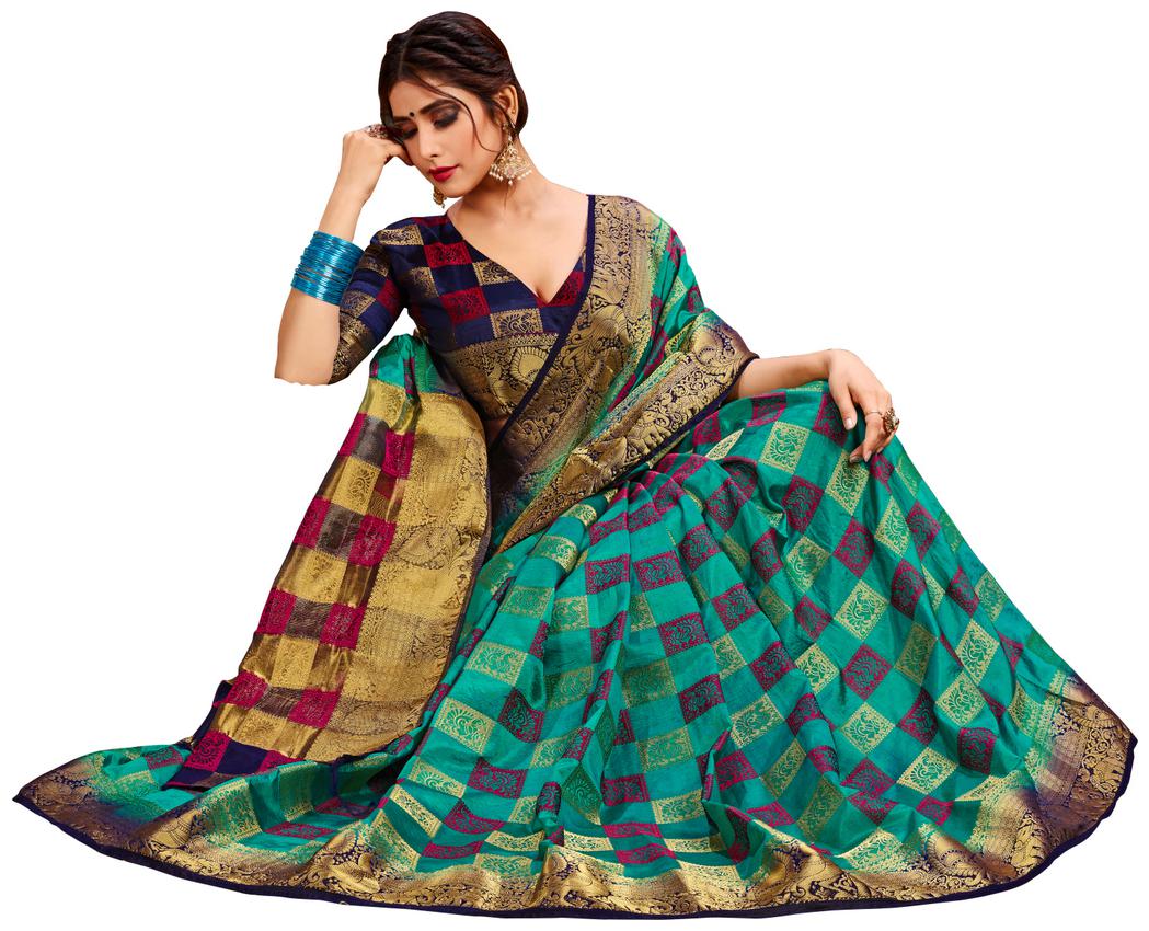 

Dhandai Fashion Women Silk Designer Saree Turquoise color