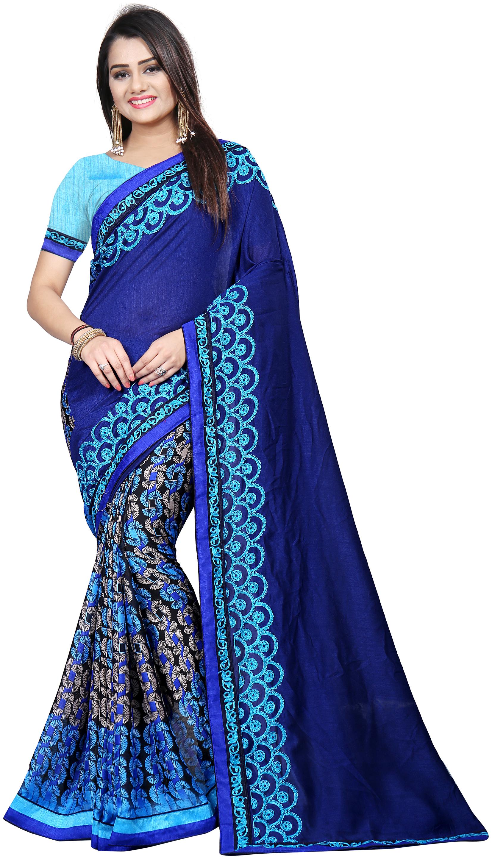 

Dhandai Fashion Women Silk Embroidered Saree Blue
