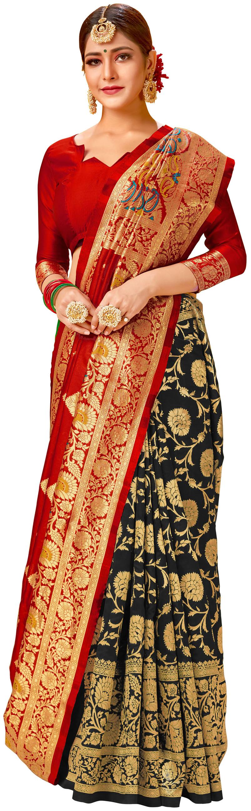 

Dhandai Fashion Cotton Blend Woven Red Saree For Women