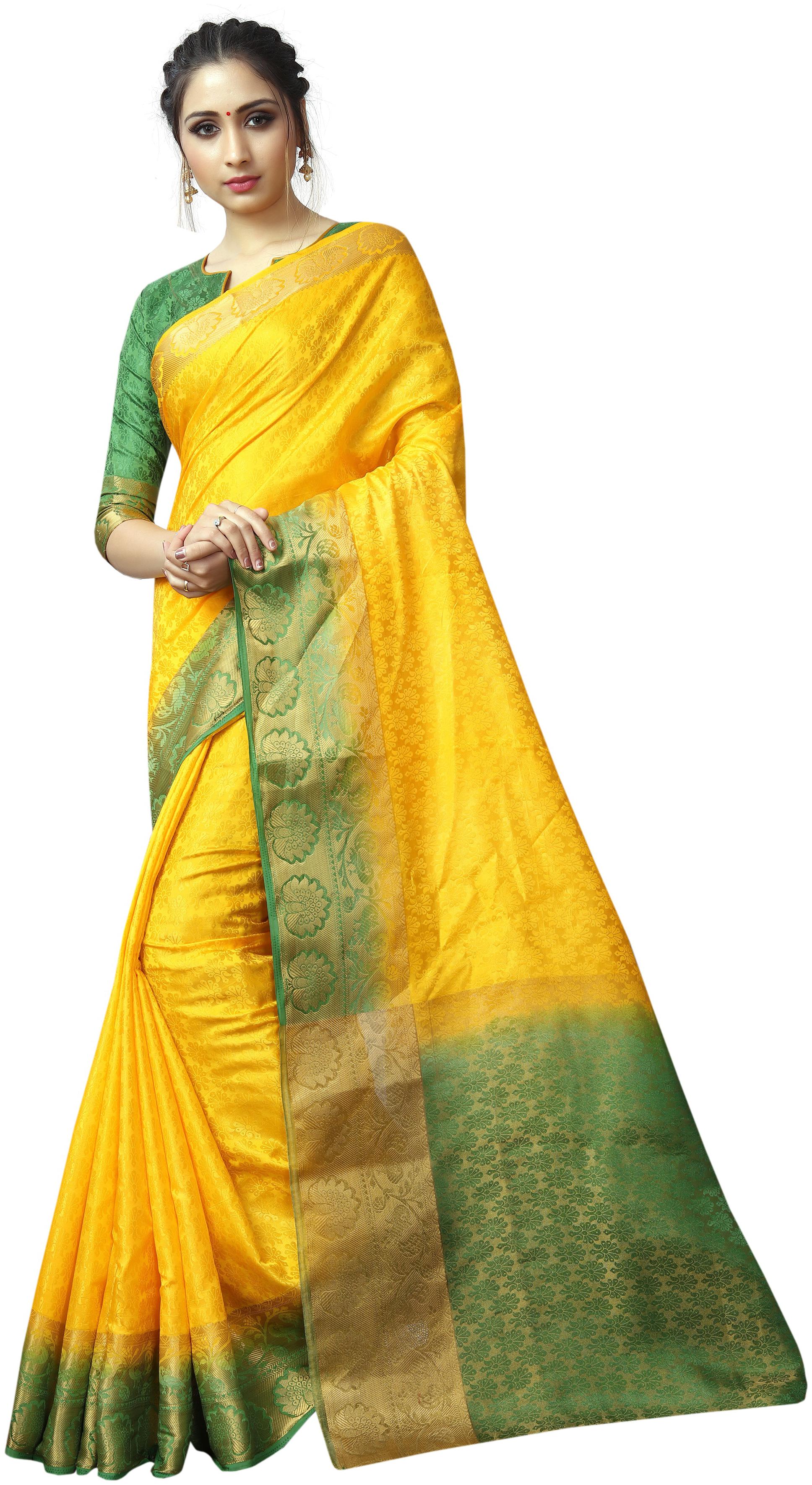 

Dhandai Fashion Women Silk Yellow Saree With Blouse