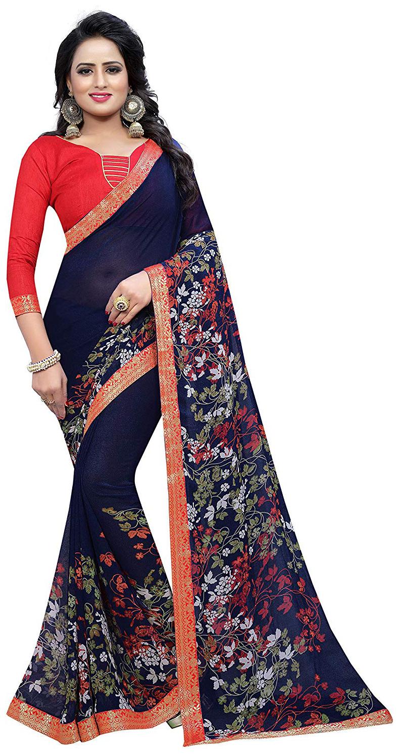 

Dhandai Fashion Women Georgette Floral Red Regular Saree With Blouse