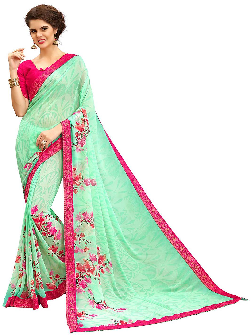 

Dhandai Fashion Georgette Green Floral Regular Saree For Women