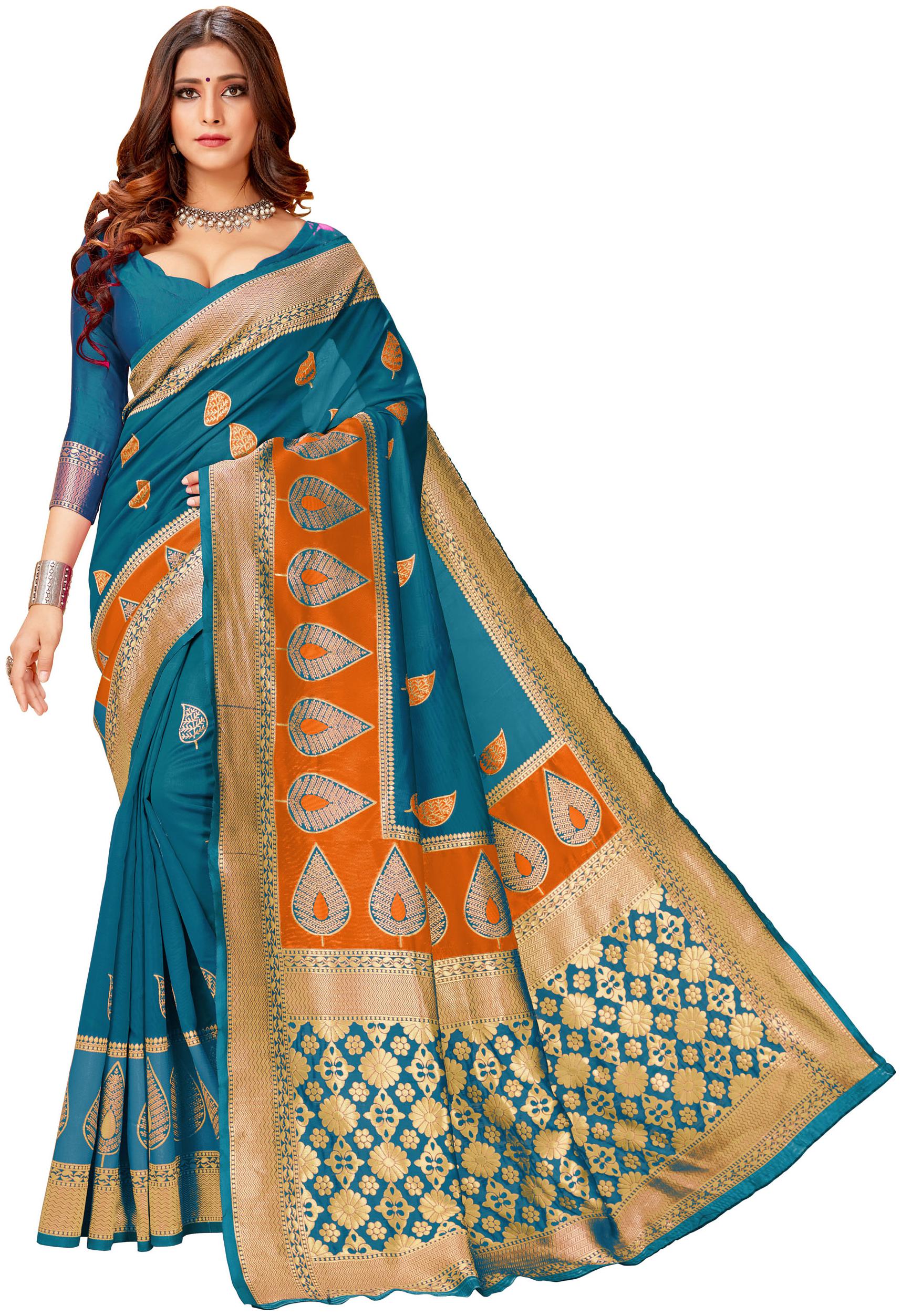 

Dhandai Fashion Polycotton Woven Turquoise Color Saree