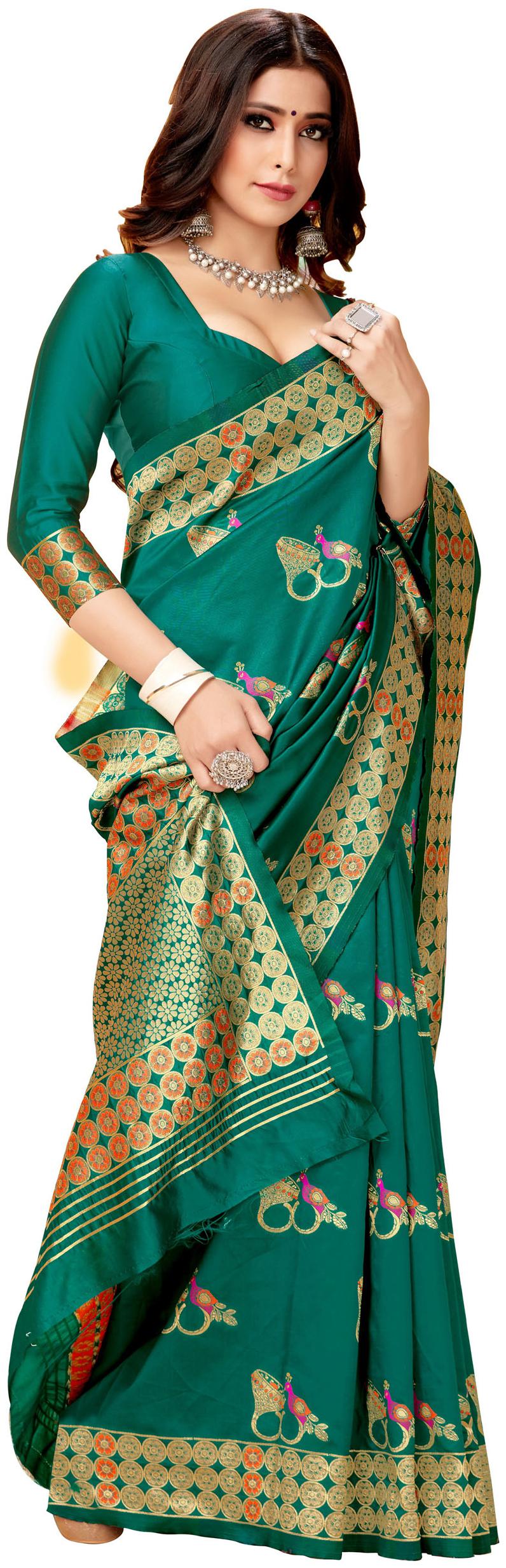 

Dhandai Fashion Silk Woven Turquoise Saree For Women